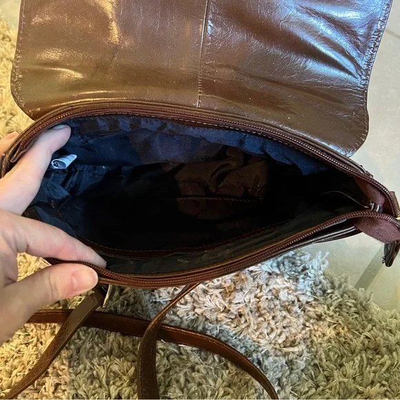 Ashwood Brown Leather Crossbody Bag Heavy Metal Hardware - Picture 3 of 10